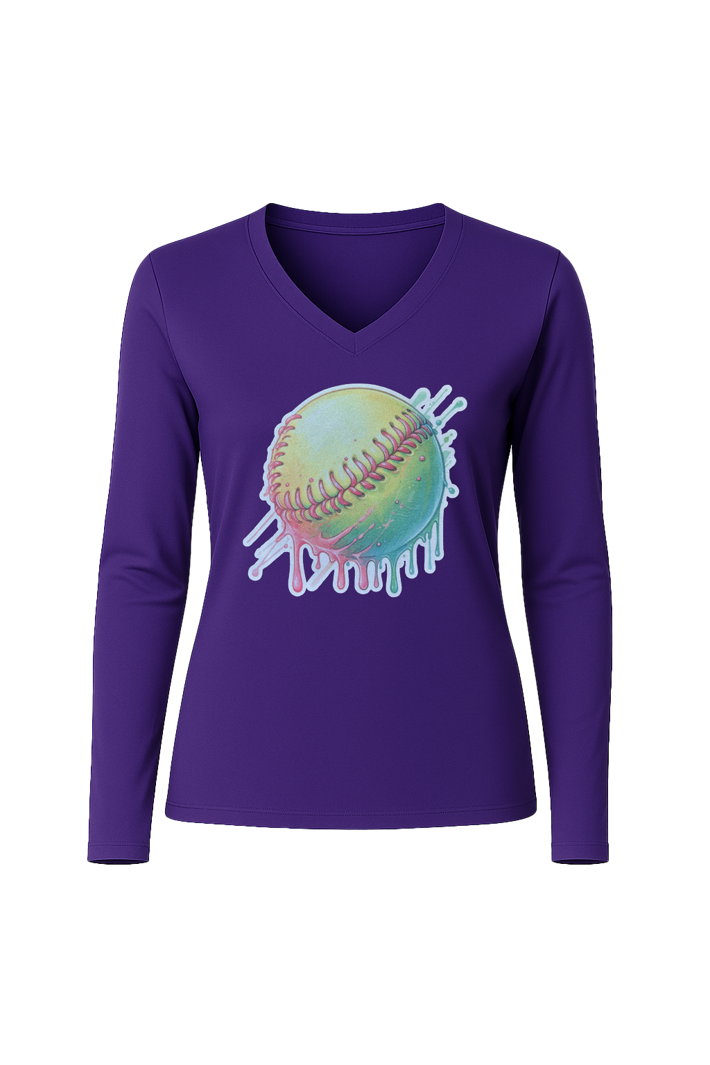 Glitter Softball Drip Long Sleeve V-Neck Tee