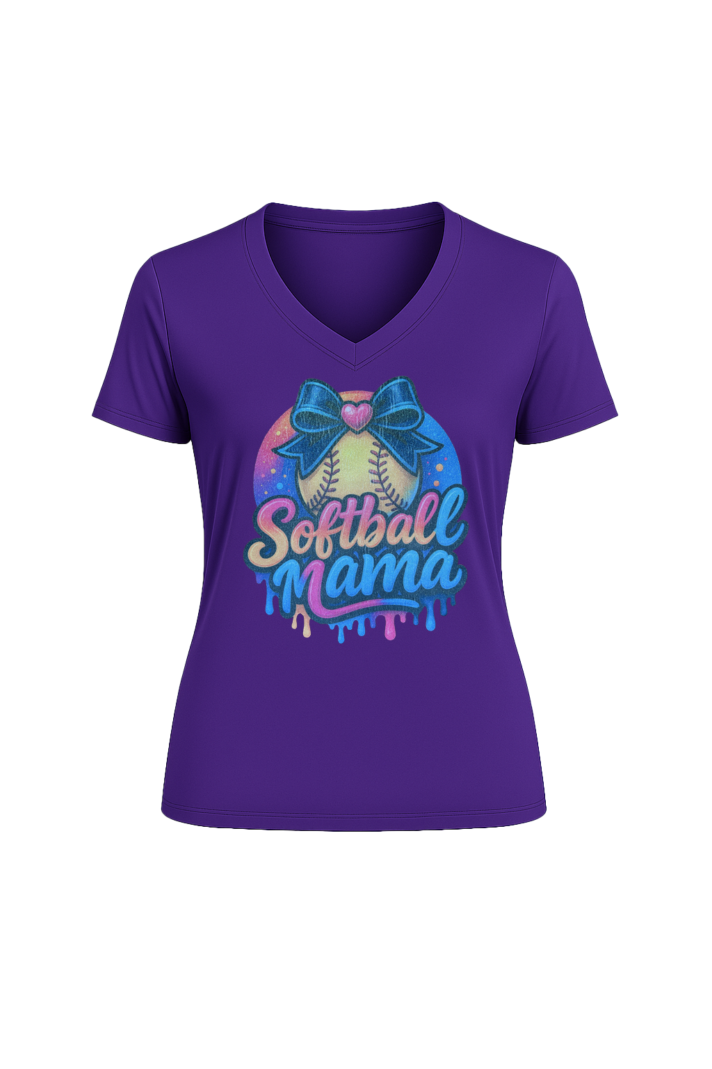 Glitter Softball Mama Drip Short Sleeve V-Neck Tee