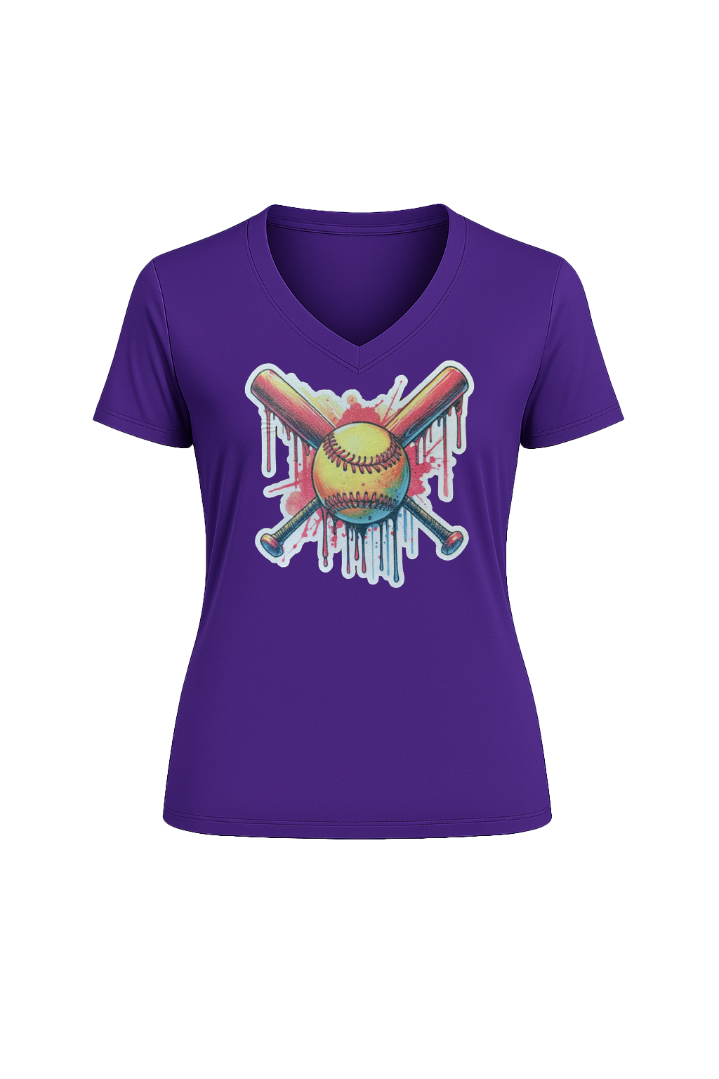 Glitter Red Drip Bats Short Sleeve V-Neck Tee