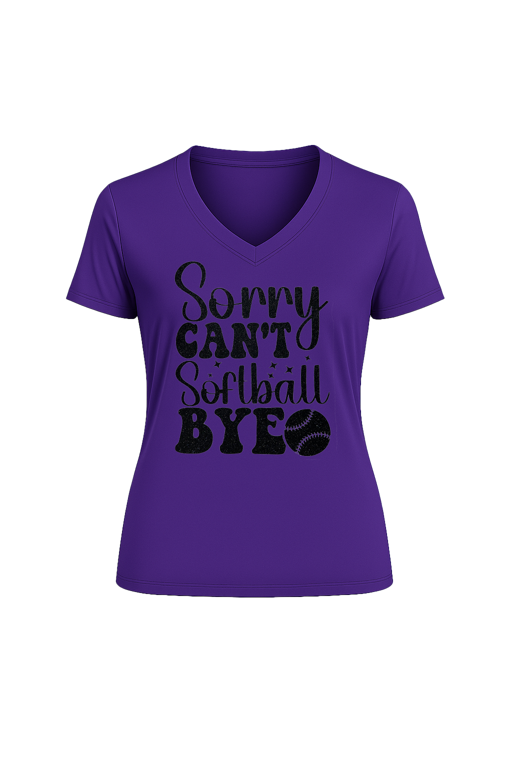 Glitter Sorry Can't Softball Bye Short Sleeve V-Neck Tee