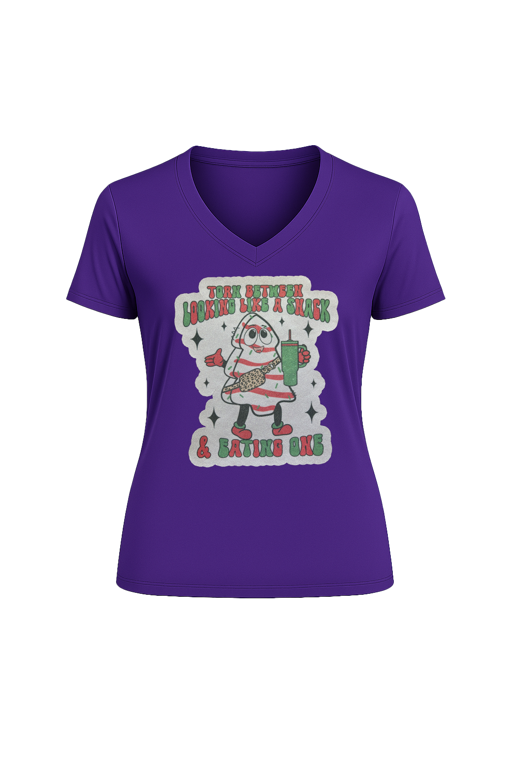Glitter Christmas Snack Short Sleeve V-Neck Tee
