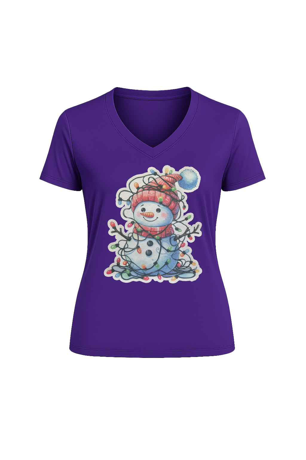 Glitter Tangled Snowman Short Sleeve V-Neck Tee