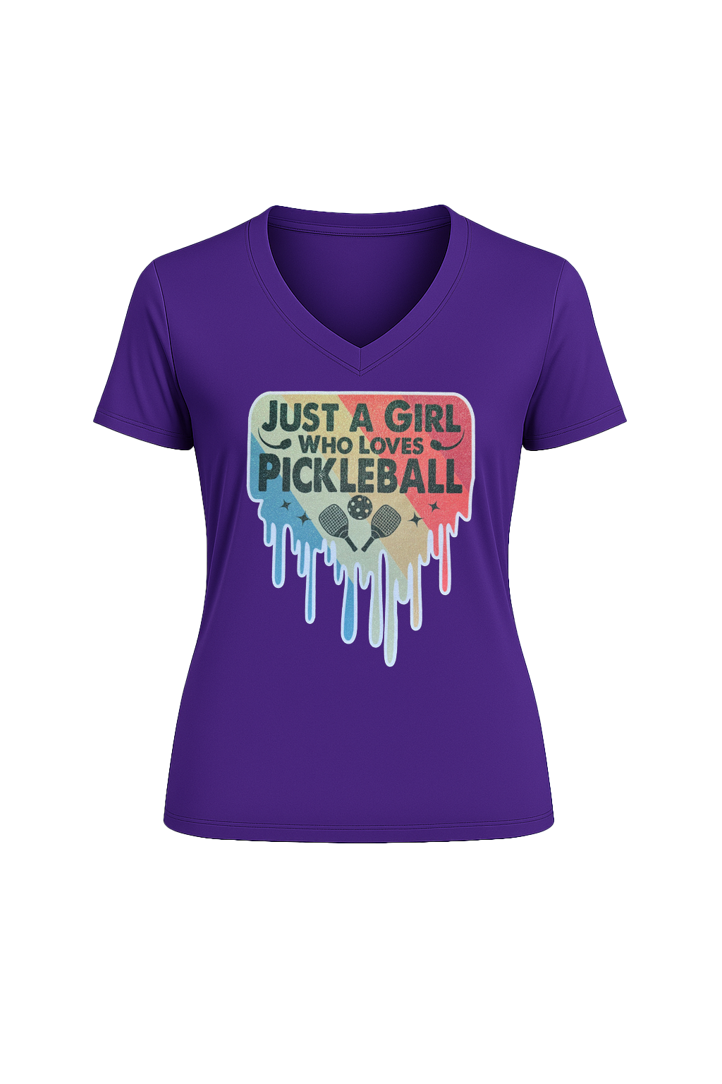 Glitter Girl Loves Pickleball Short Sleeve V-Neck Tee