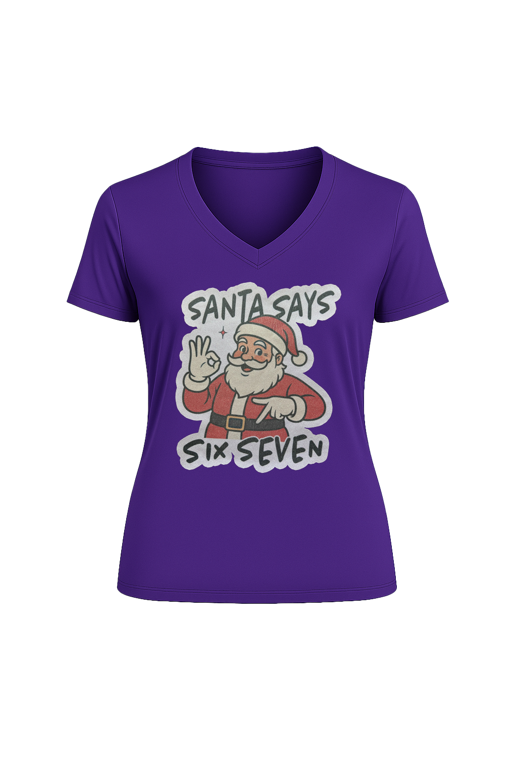 Glitter Santa Says Six Seven Short Sleeve V-Neck Tee
