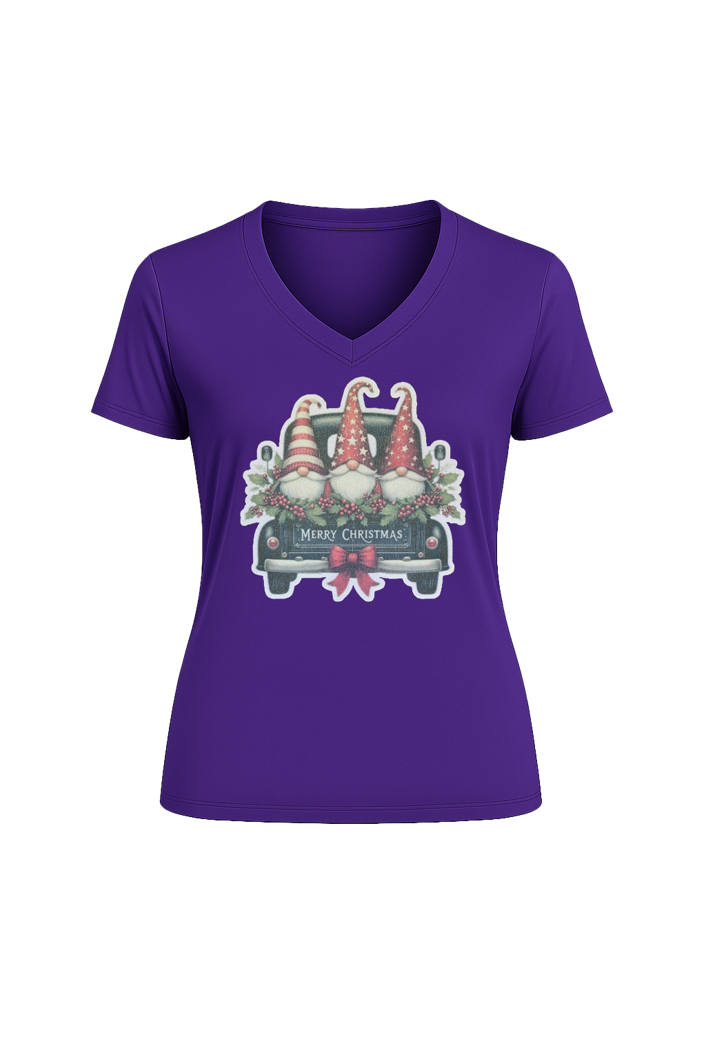 Glitter Gnome For The Holidays Short Sleeve V-Neck Tee