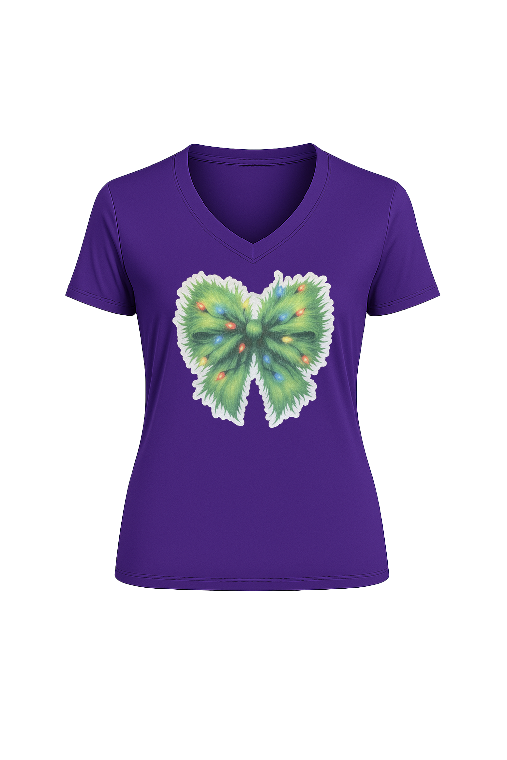 Glitter Evergreen Bow Short Sleeve V-Neck Tee