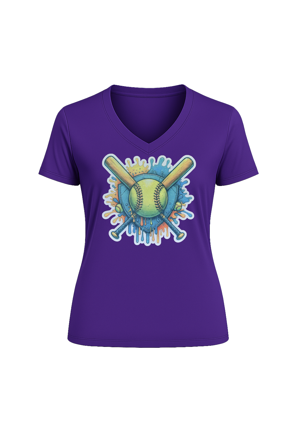 Glitter Blue Shield Short Sleeve V-Neck Tee