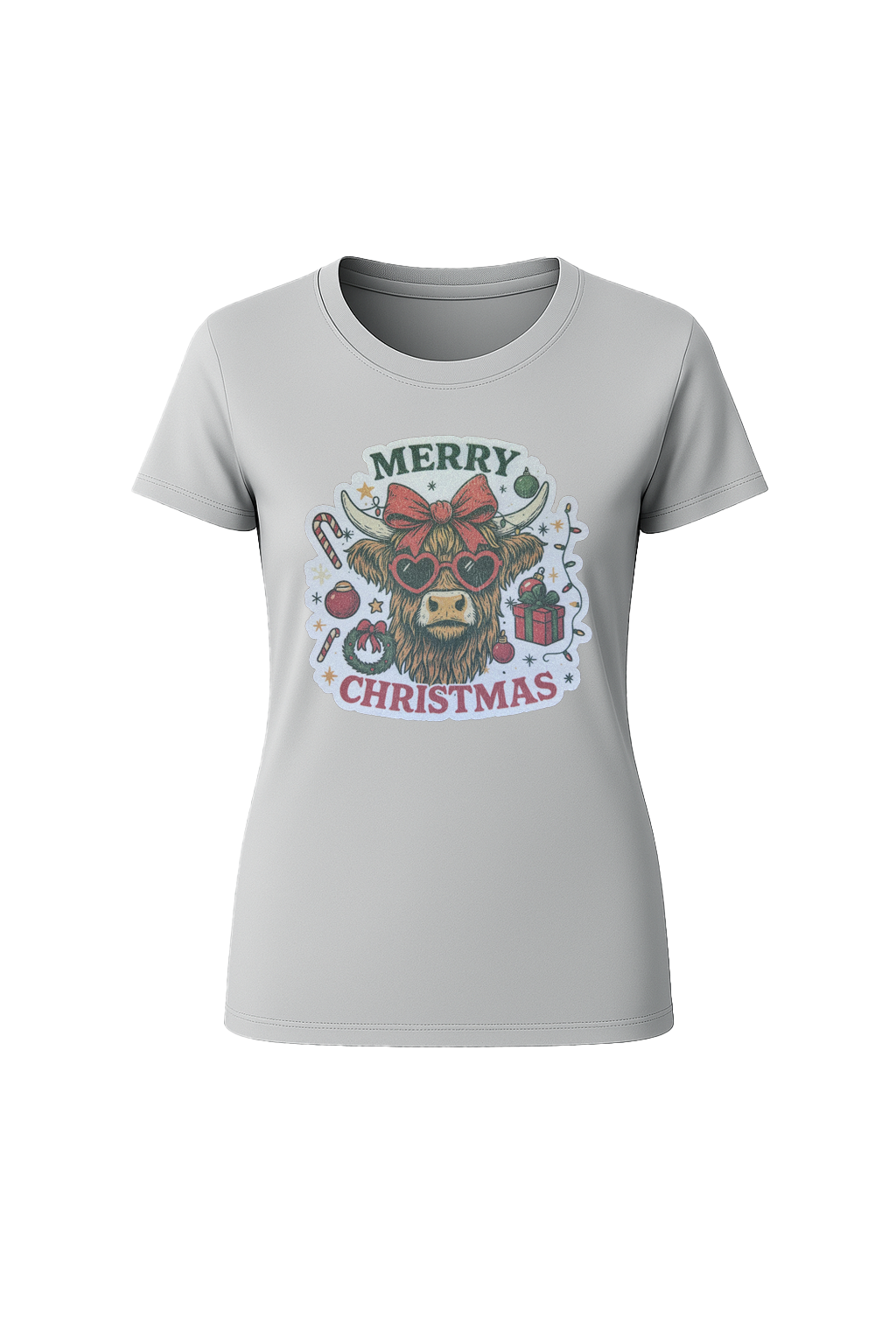Glitter Christmas Cow Short Sleeve Tee