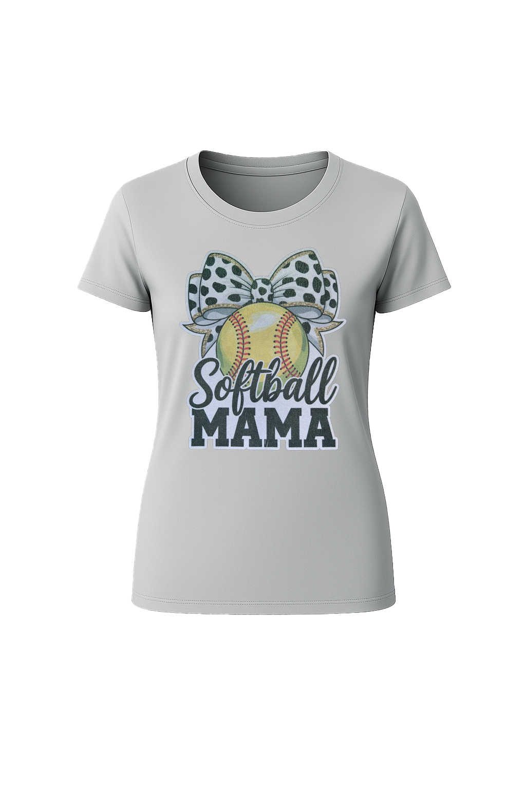 Glitter Softball Mama Bow Short Sleeve Tee