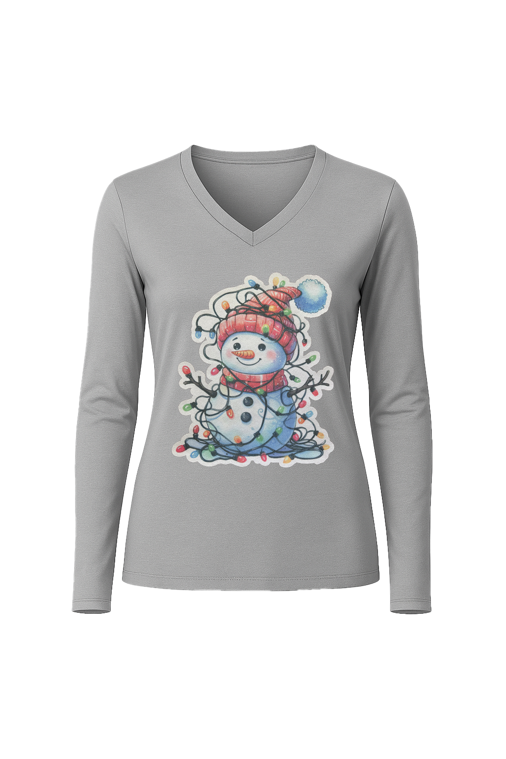 Glitter Tangled Snowman Long Sleeve V-Neck Tee