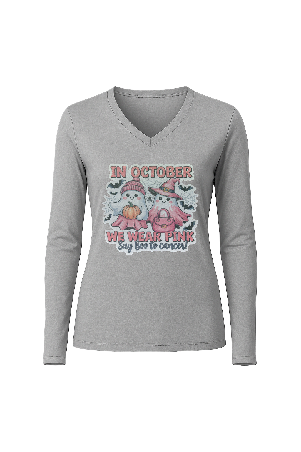 Glitter Wear Pink Say Boo Long Sleeve V-Neck Tee