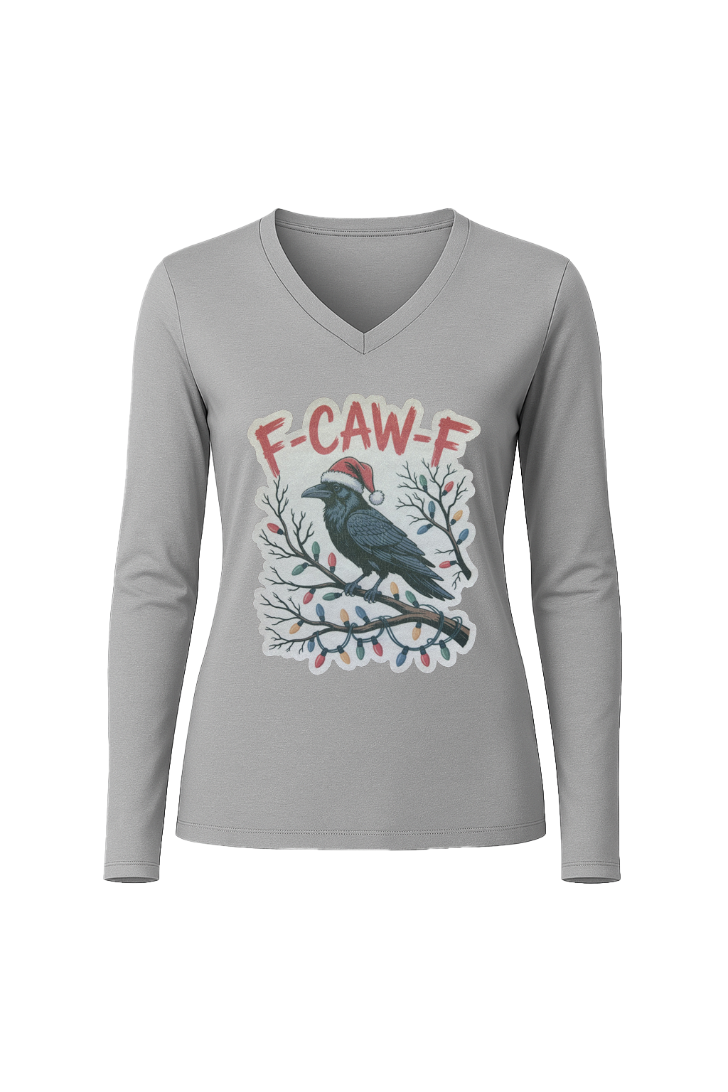 Glitter Christmas Crow Long Sleeve V-Neck Tee