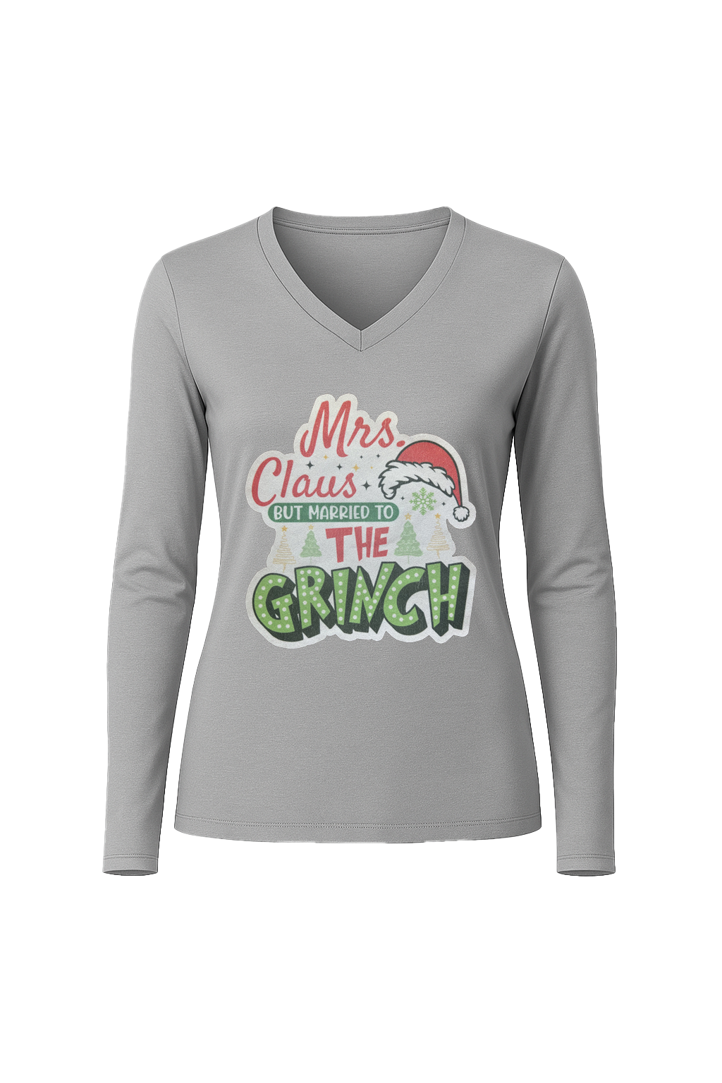 Glitter Married To The Grinch Long Sleeve V-Neck Tee