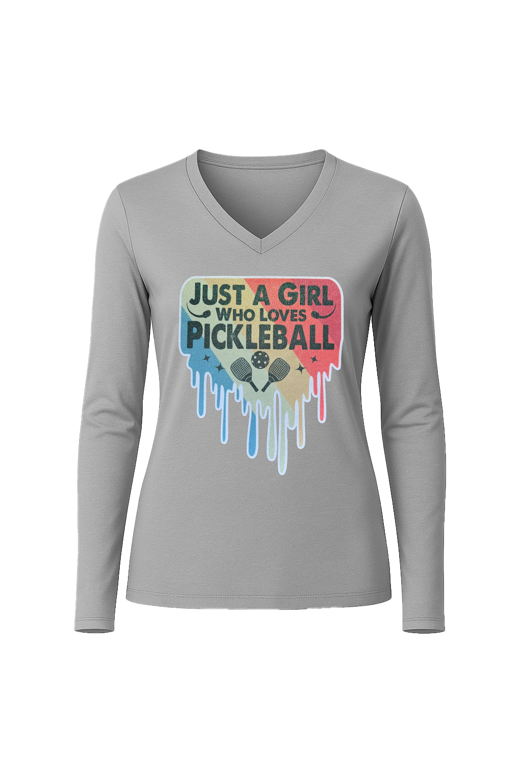 Glitter Girl Loves Pickleball Long Sleeve V-Neck Tee