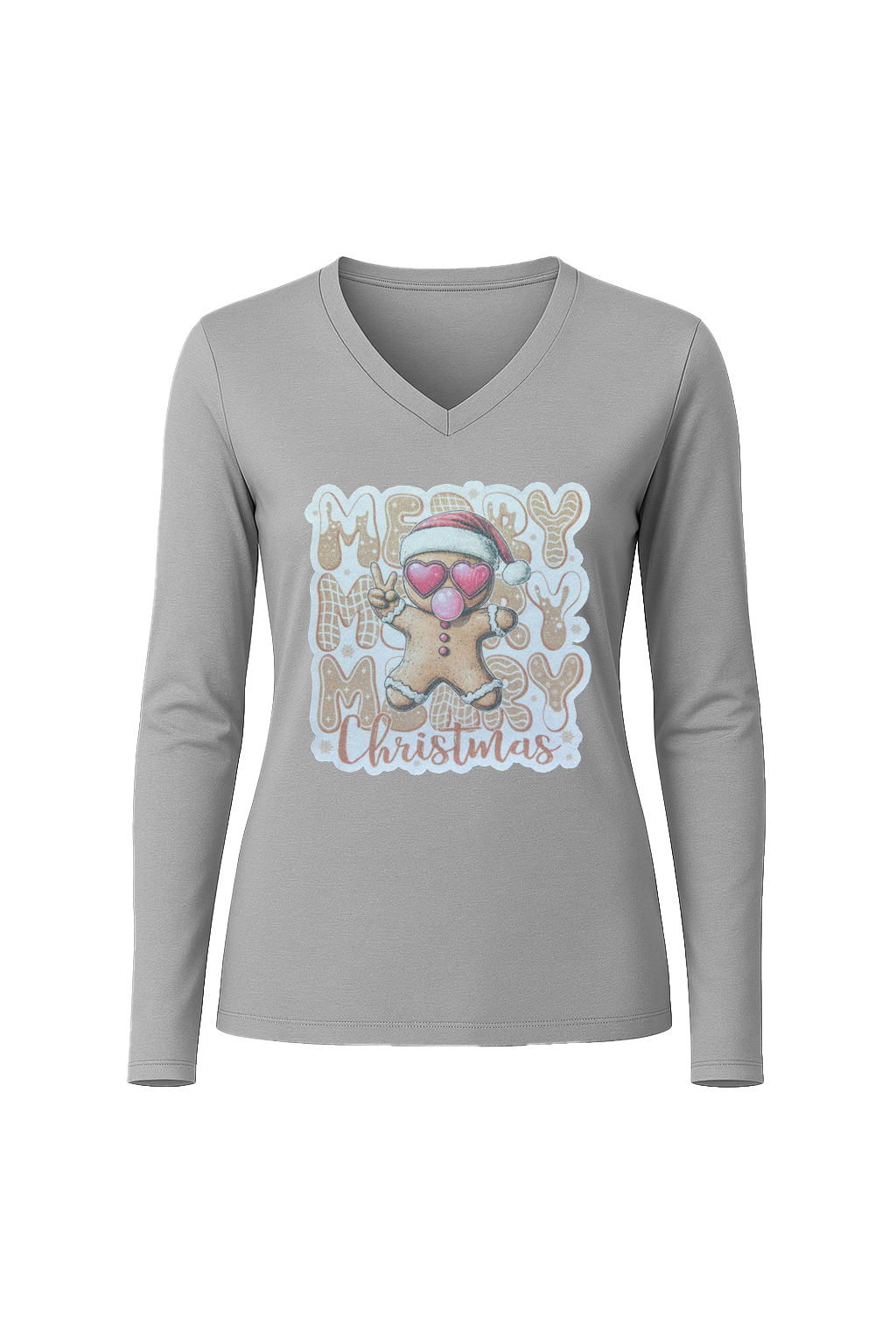 Glitter Gingerbread Bubble Pop Long Sleeve V-Neck Tee