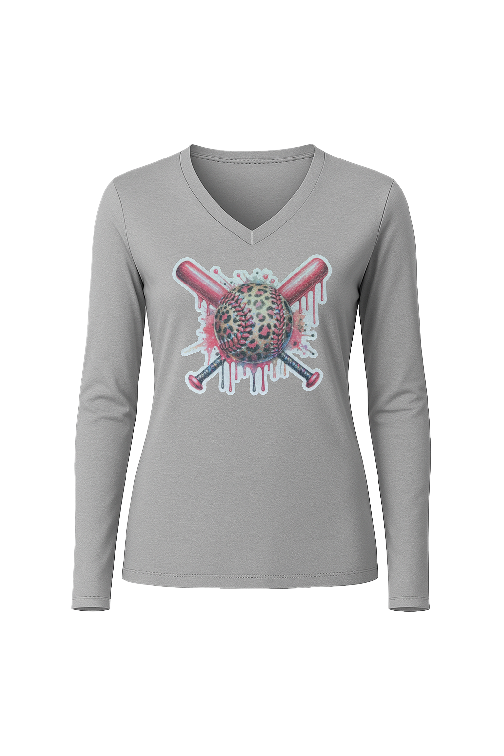 Glitter Leopard Drip Long Sleeve V-Neck Tee