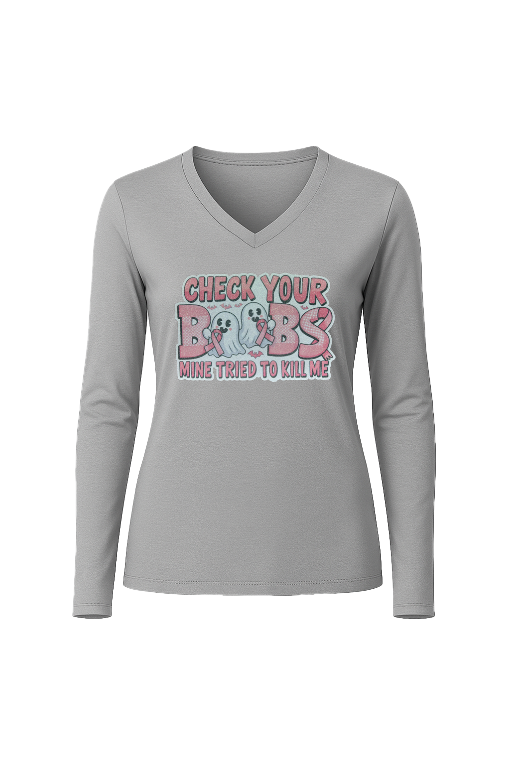 Glitter Check Your Boobs Long Sleeve V-Neck Tee
