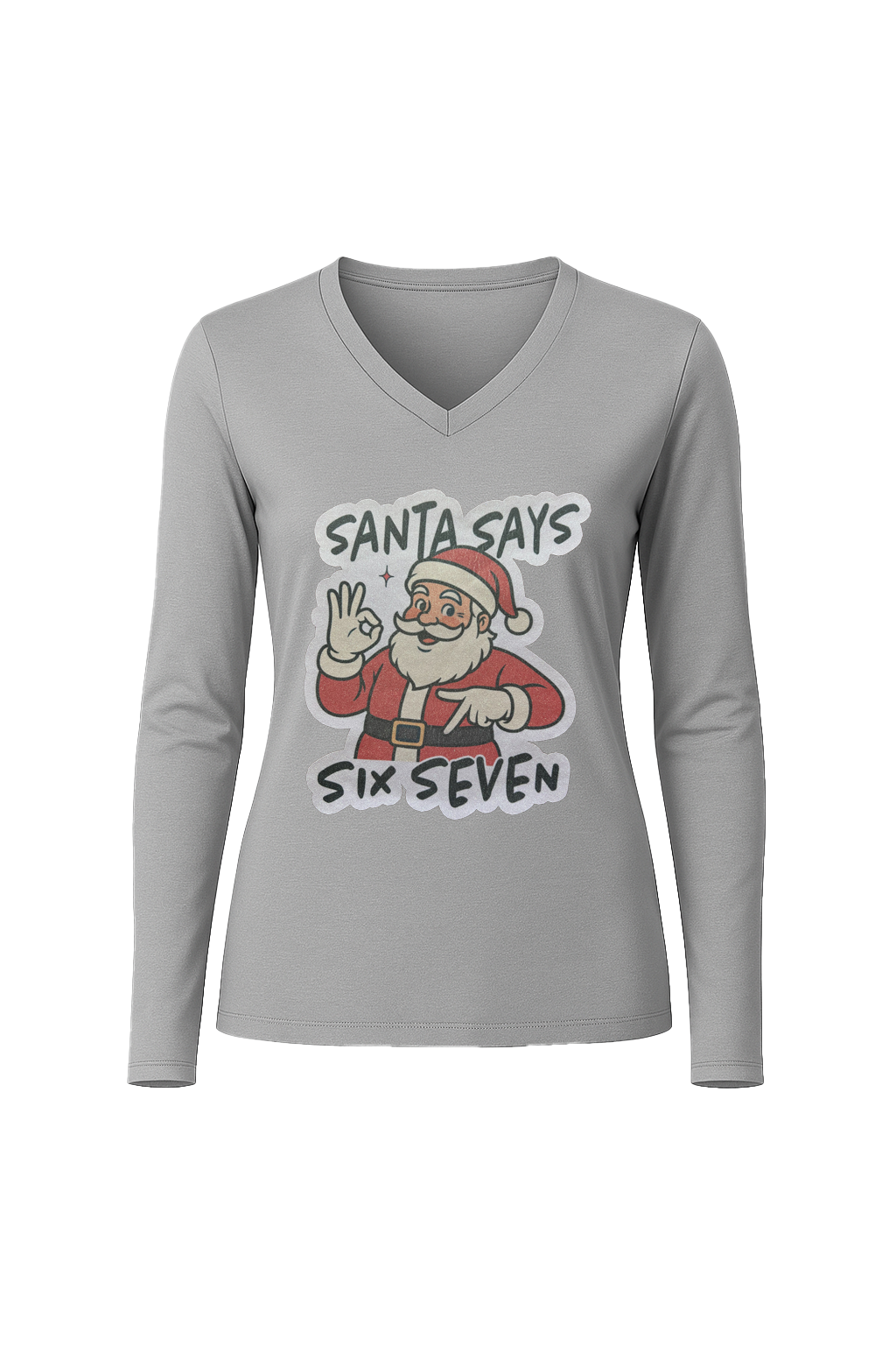 Glitter Santa Says Six Seven Long Sleeve V-Neck Tee