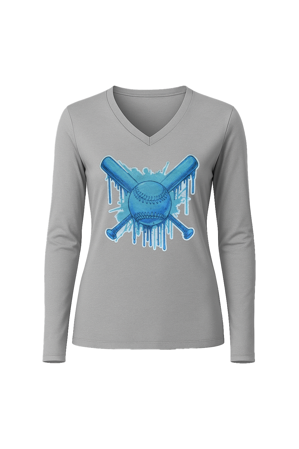 Glitter Blue Drip Bats Long Sleeve V-Neck Tee