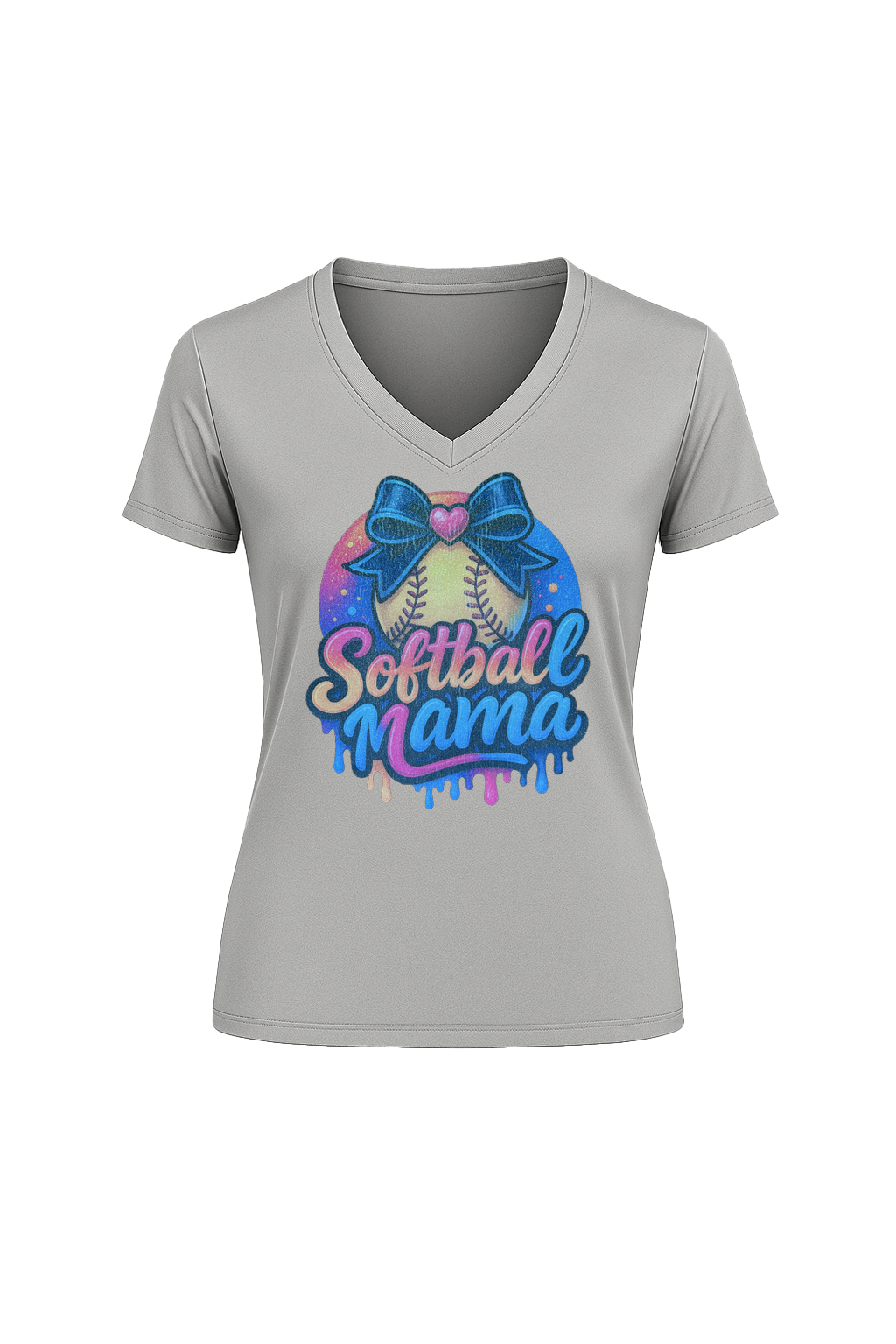 Glitter Softball Mama Drip Short Sleeve V-Neck Tee
