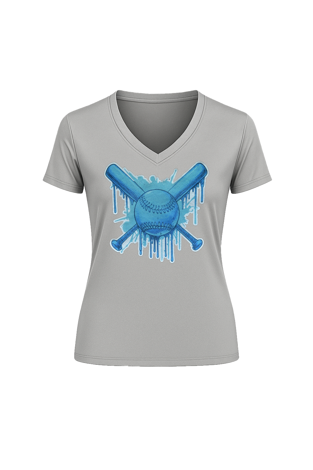 Glitter Blue Drip Bats Short Sleeve V-Neck Tee