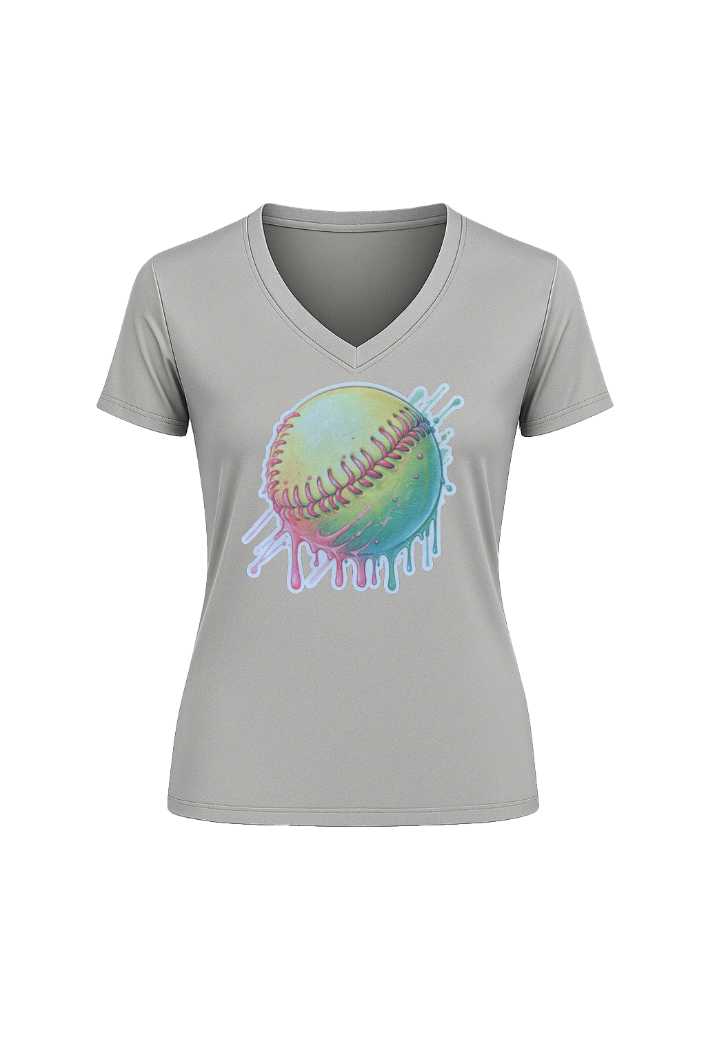 Glitter Softball Drip Short Sleeve V-Neck Tee