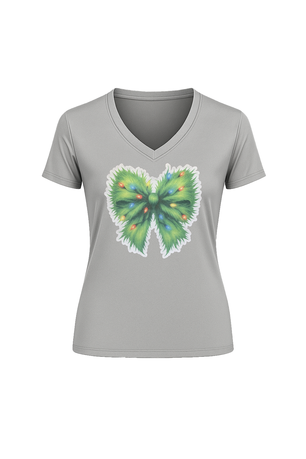 Glitter Evergreen Bow Short Sleeve V-Neck Tee