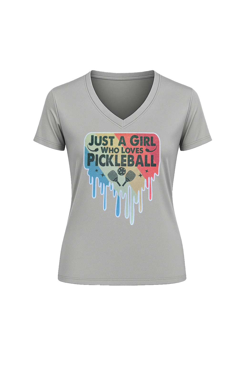 Glitter Girl Loves Pickleball Short Sleeve V-Neck Tee