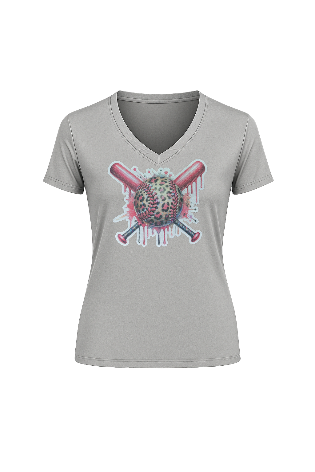Glitter Leopard Drip Short Sleeve V-Neck Tee