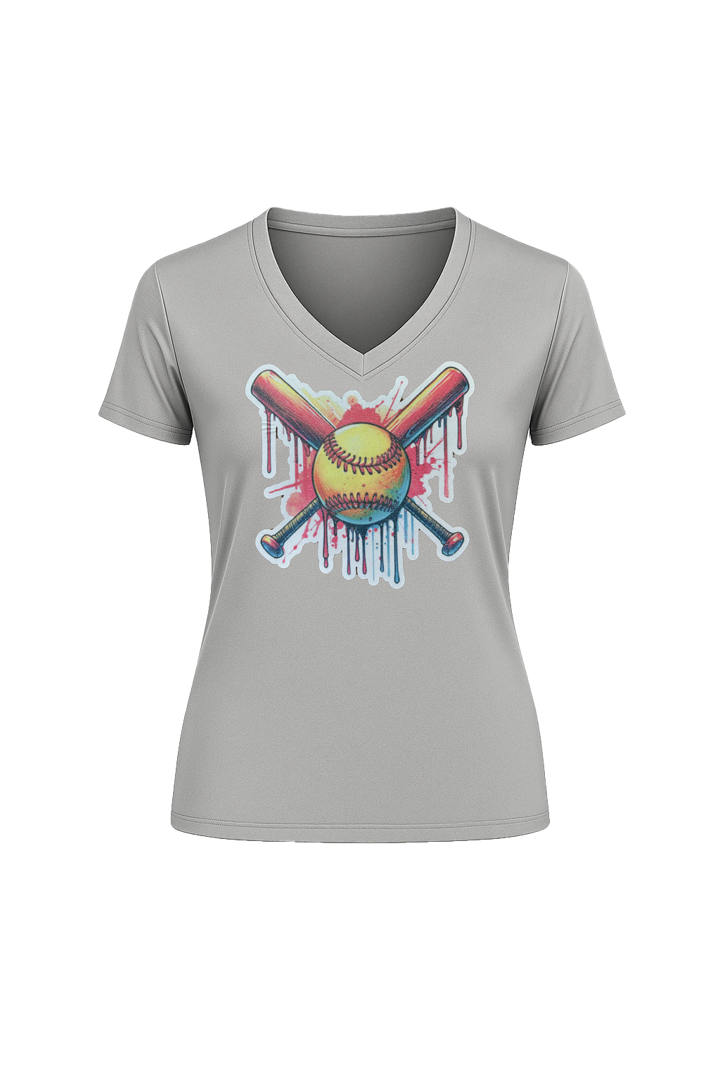 Glitter Red Drip Bats Short Sleeve V-Neck Tee