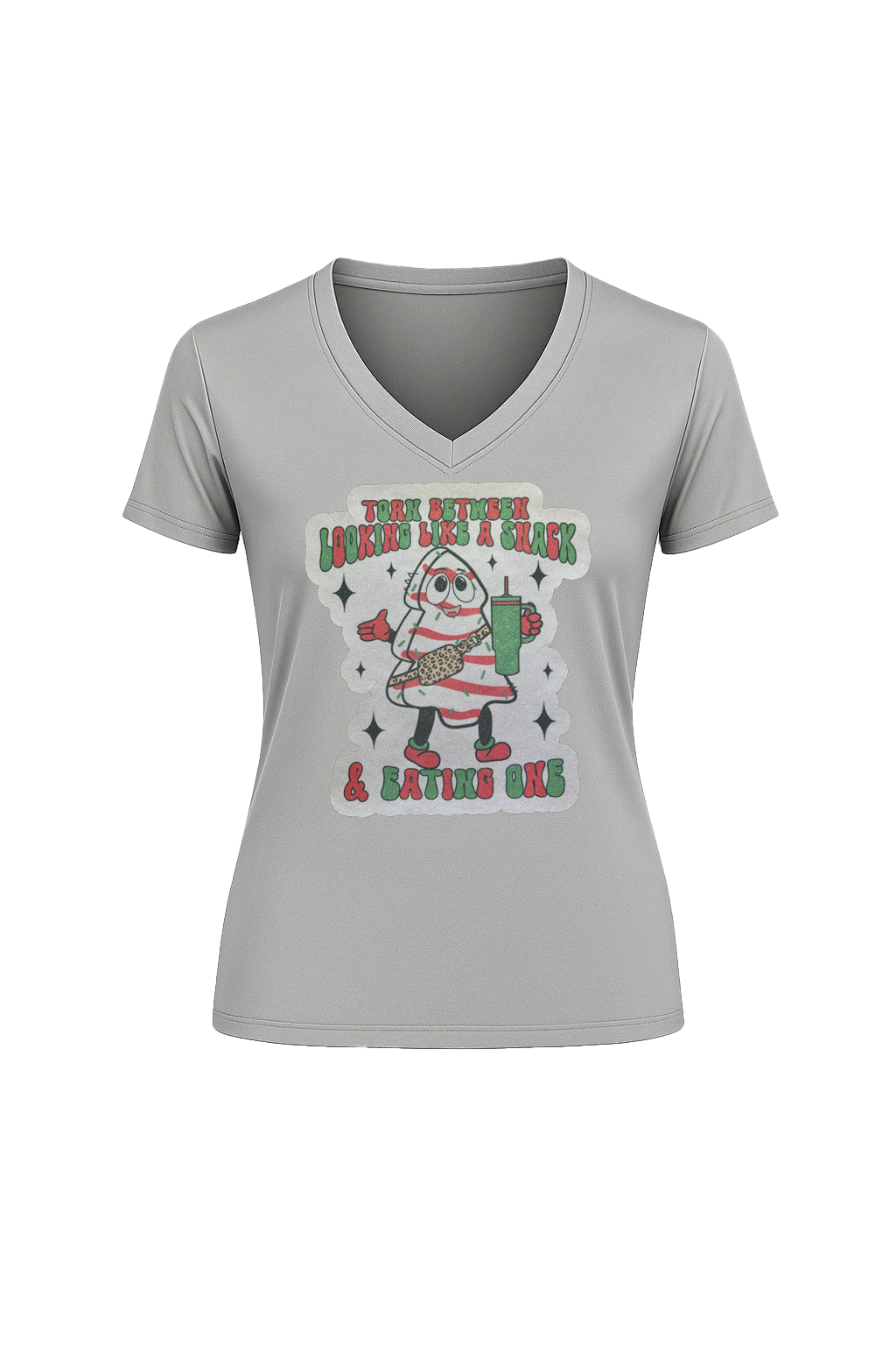Glitter Christmas Snack Short Sleeve V-Neck Tee