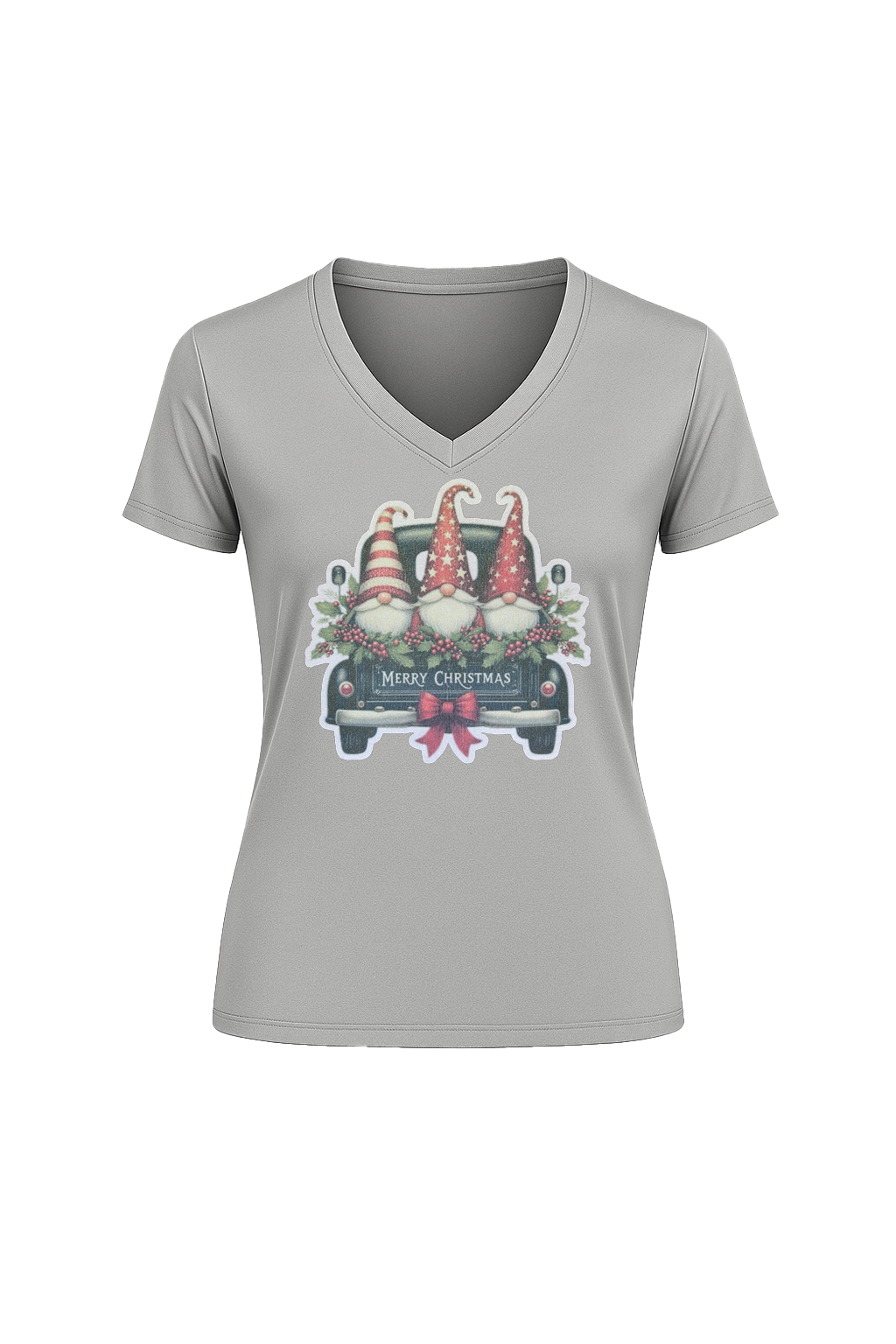 Glitter Gnome For The Holidays Short Sleeve V-Neck Tee