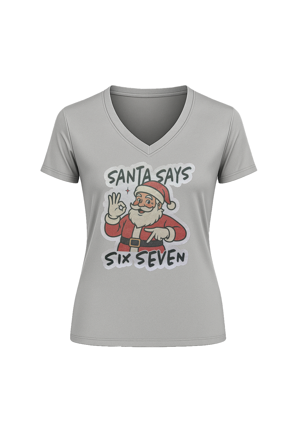 Glitter Santa Says Six Seven Short Sleeve V-Neck Tee