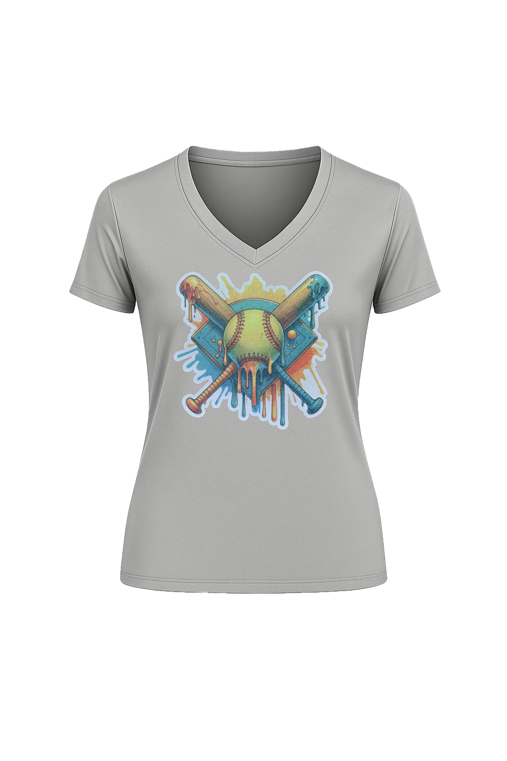 Glitter Teal Shield Short Sleeve V-Neck Tee