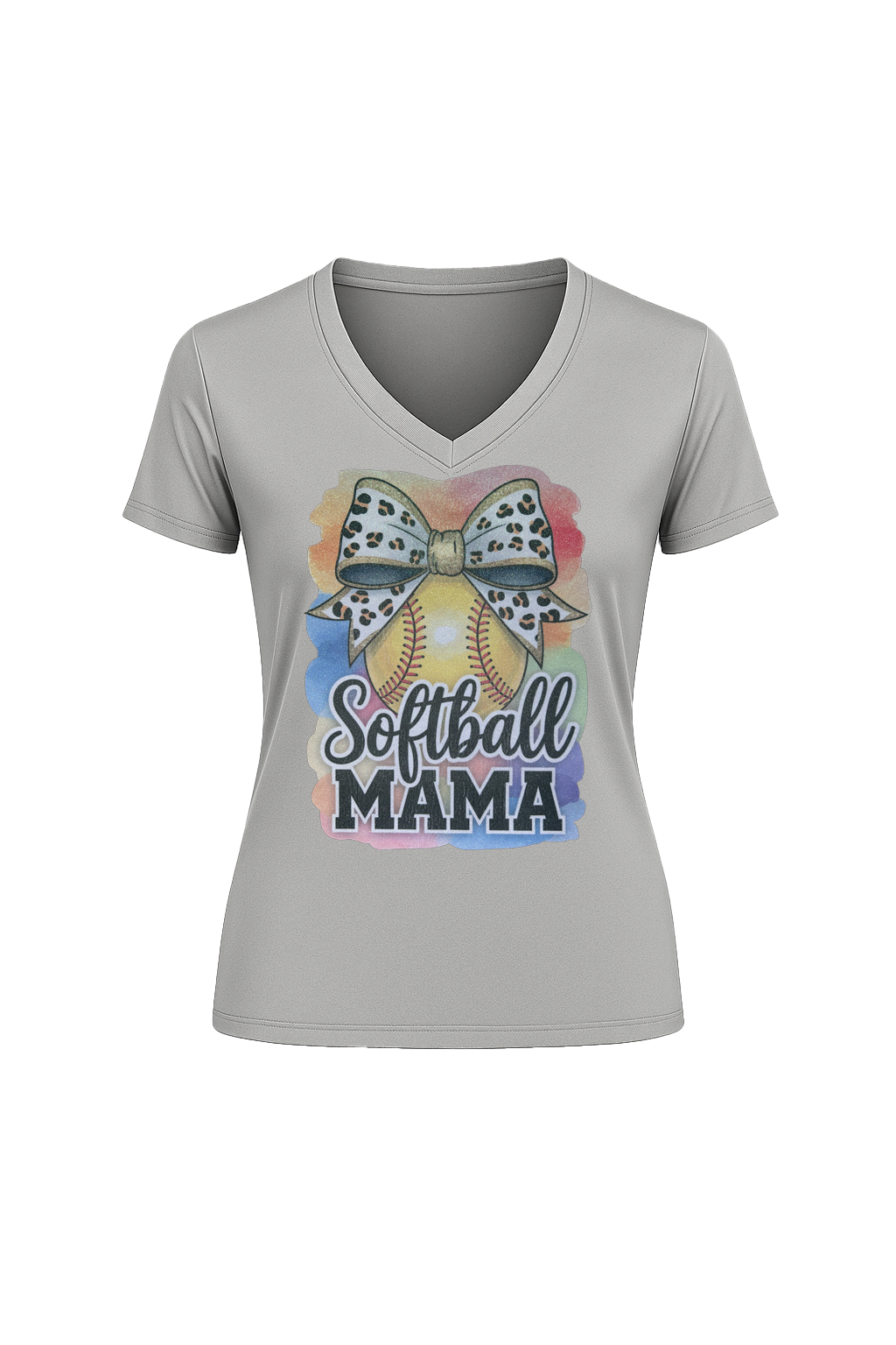 Glitter Watercolor Softball Mama Short Sleeve V-Neck Tee