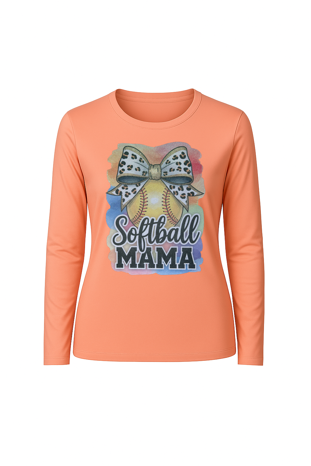 Glitter Watercolor Softball Mama Long Sleeve Tee UPF 50