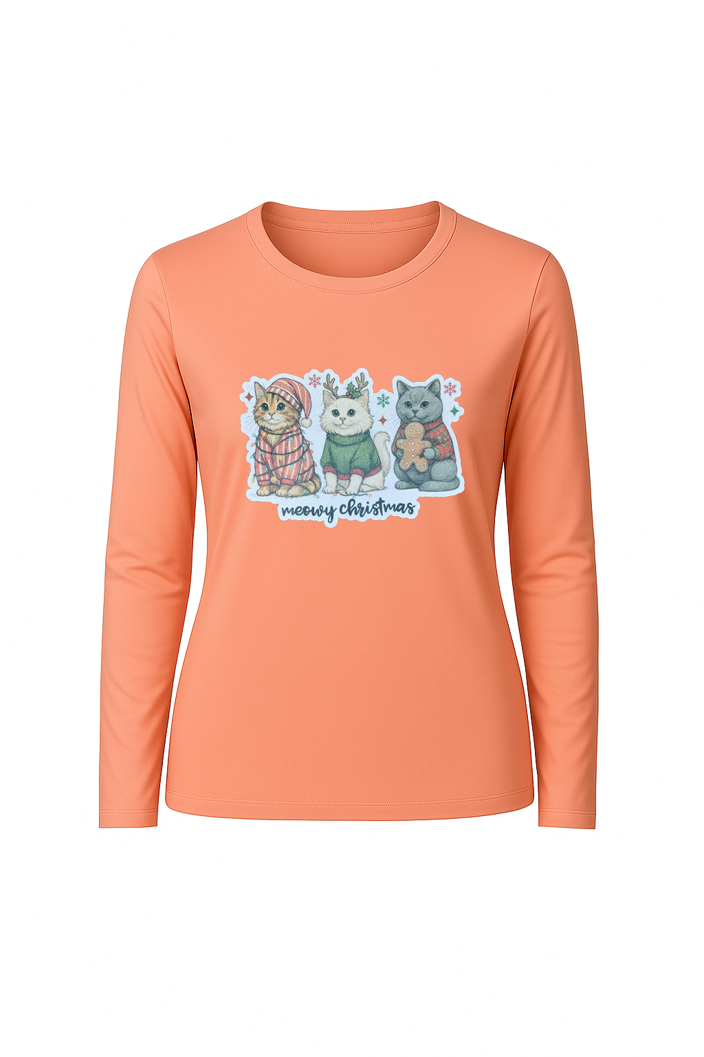 Glitter Christmas Cats Long Sleeve Tee UPF 50