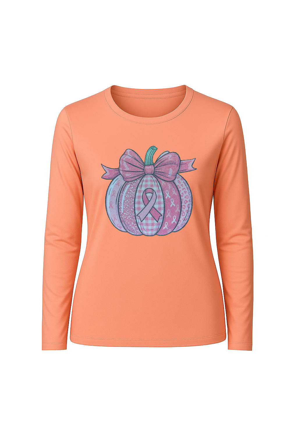 Glitter Breast Cancer Pumpkin Long Sleeve Tee UPF 50