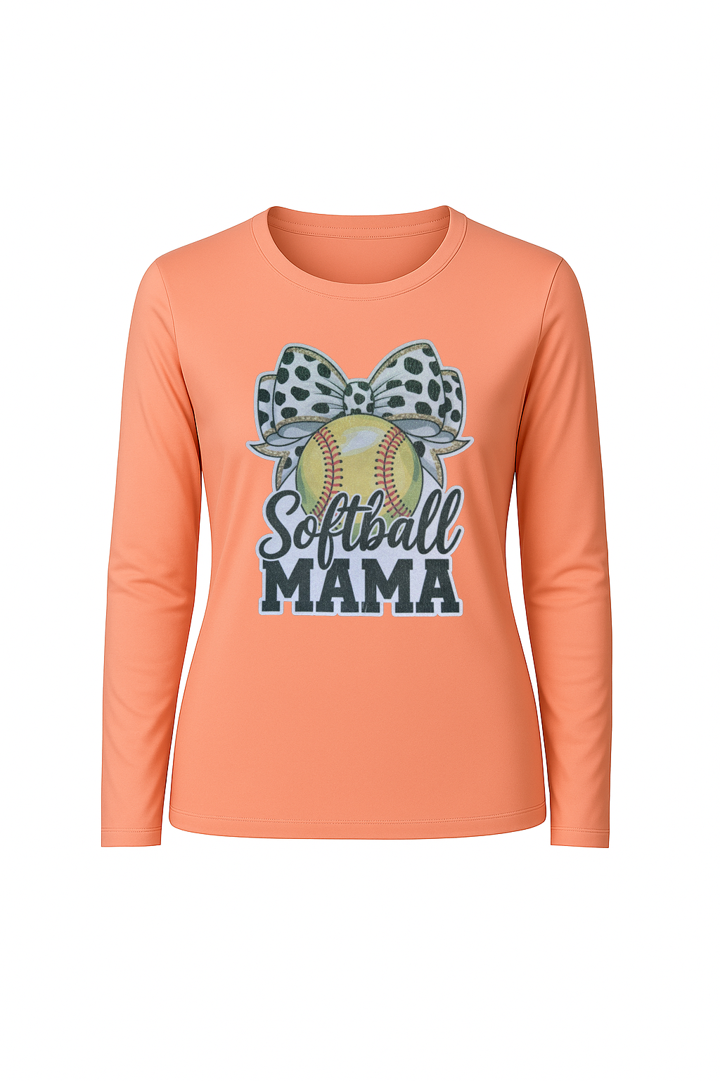 Glitter Softball Mama Bow Long Sleeve Tee UPF 50
