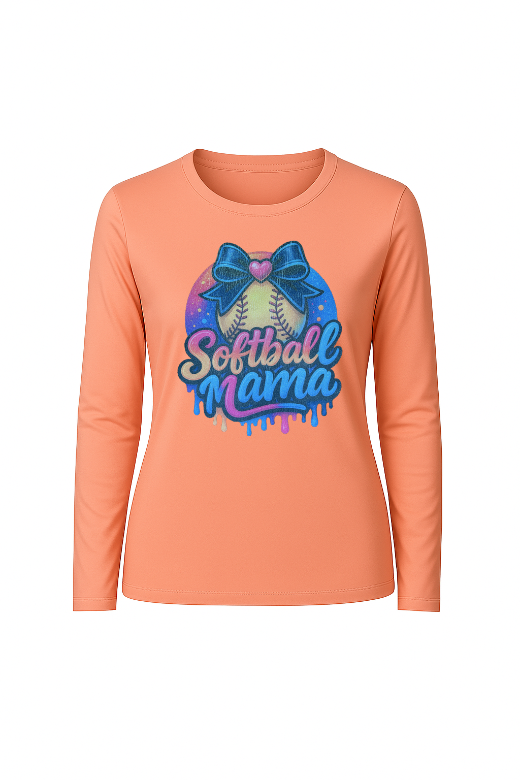 Glitter Softball Mama Drip Long Sleeve Tee UPF 50