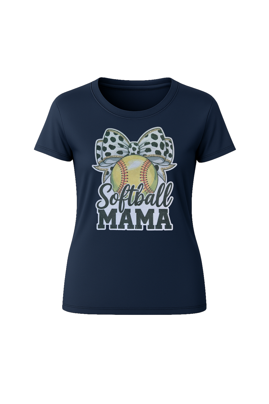 Glitter Softball Mama Bow Short Sleeve Tee