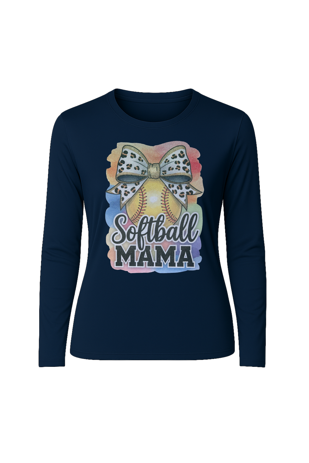 Glitter Watercolor Softball Mama Long Sleeve Tee UPF 50