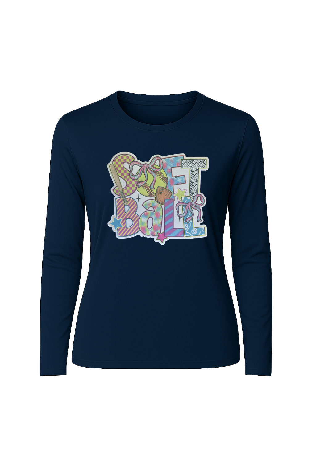 Glitter Softball Collage Long Sleeve Tee UPF 50