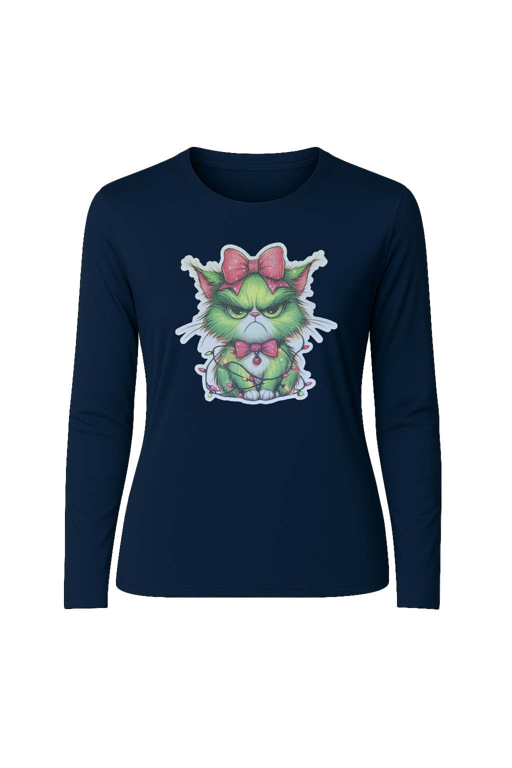 Glitter Grump Green Cat Long Sleeve Tee UPF 50