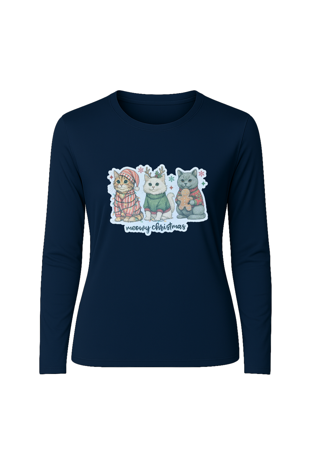 Glitter Christmas Cats Long Sleeve Tee UPF 50