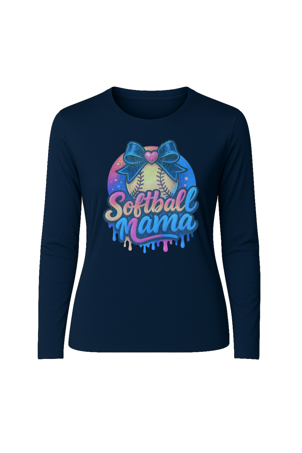 Glitter Softball Mama Drip Long Sleeve Tee UPF 50