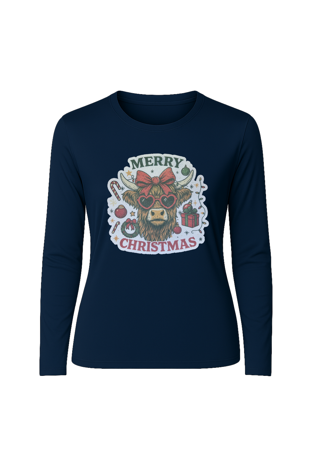 Glitter Christmas Cow Long Sleeve Tee UPF 50