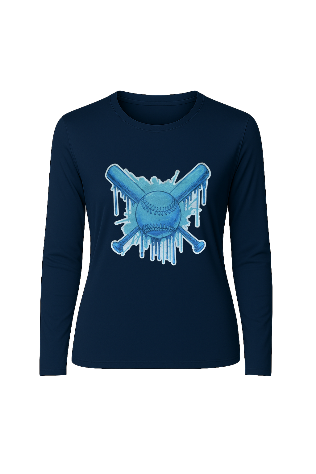 Glitter Blue Drip Bats Long Sleeve Tee UPF 50