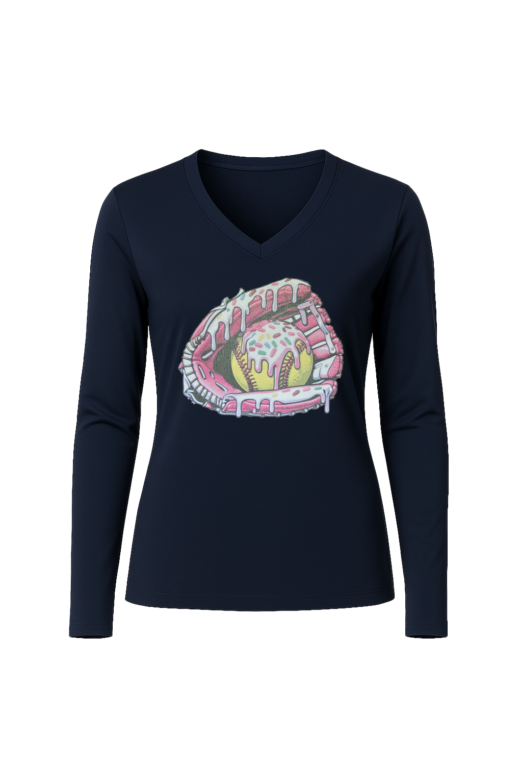 Glitter Softball Sundae Long Sleeve V-Neck Tee