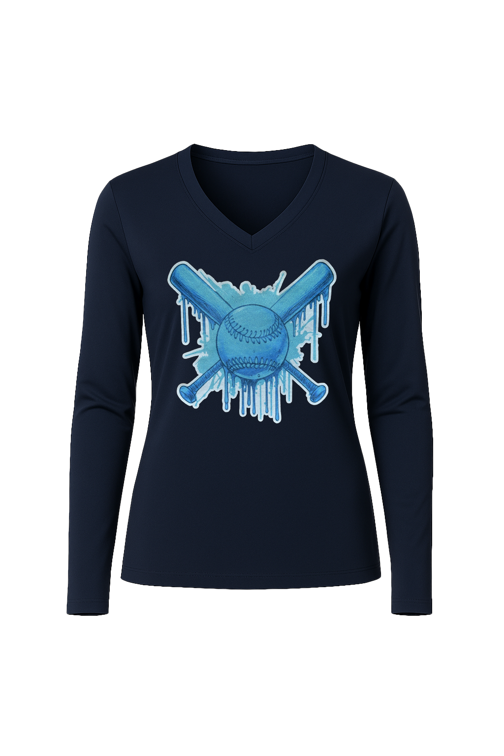 Glitter Blue Drip Bats Long Sleeve V-Neck Tee